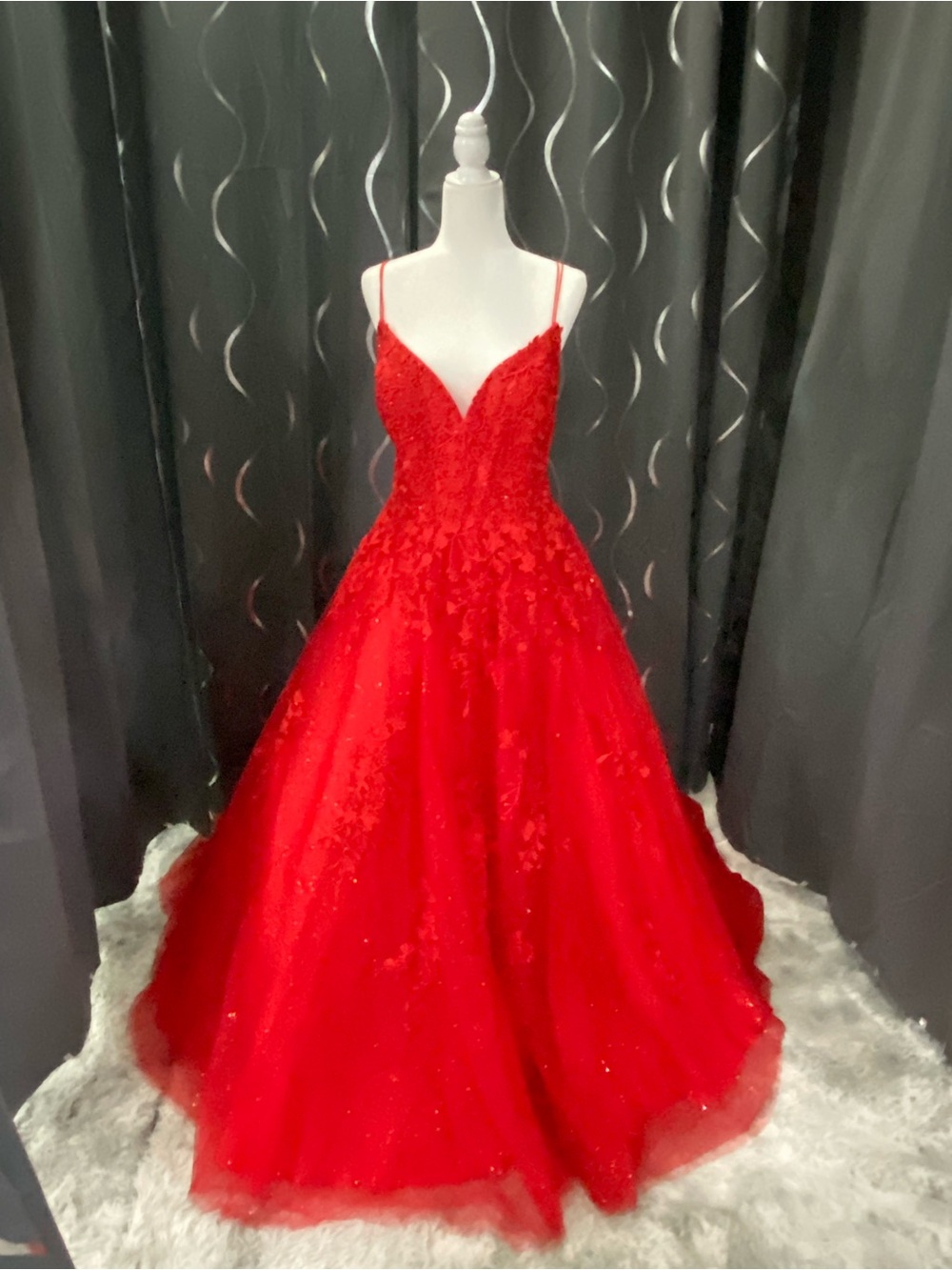 Spaghetti-Strap Red Ball Gown
